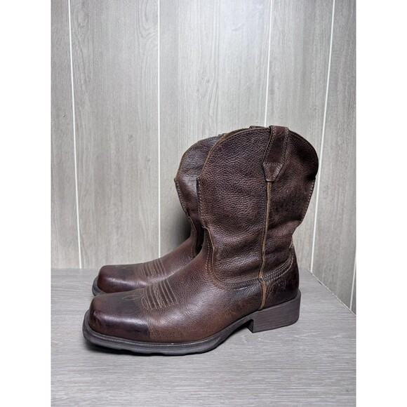 Ariat Men\'s 12D Brown Leather Square Toe Western Cowboy Boots Pull On main image 9